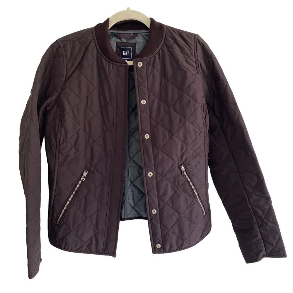 GAP Eggplant Purple Quilted Lightweight Bomber Jacket Size XS